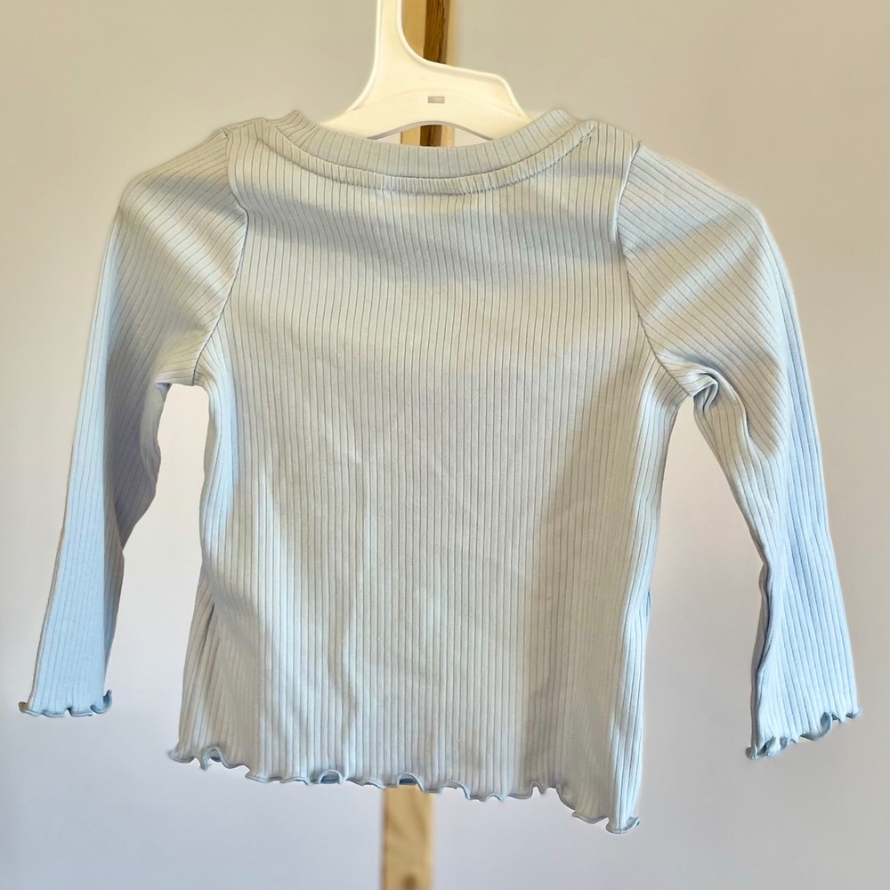 Cat & Jack Kids Light Blue Ribbed‎ Long Sleeve Swan Embroidered Top 18M NWT - Picture 4 of 5